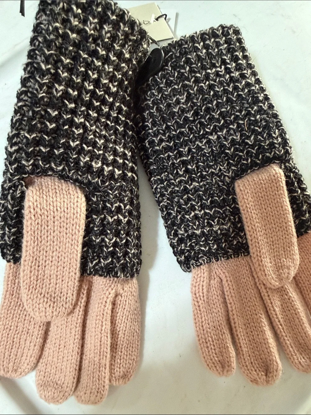 AllSaints Two-Tone Black & Blush Knit Gloves